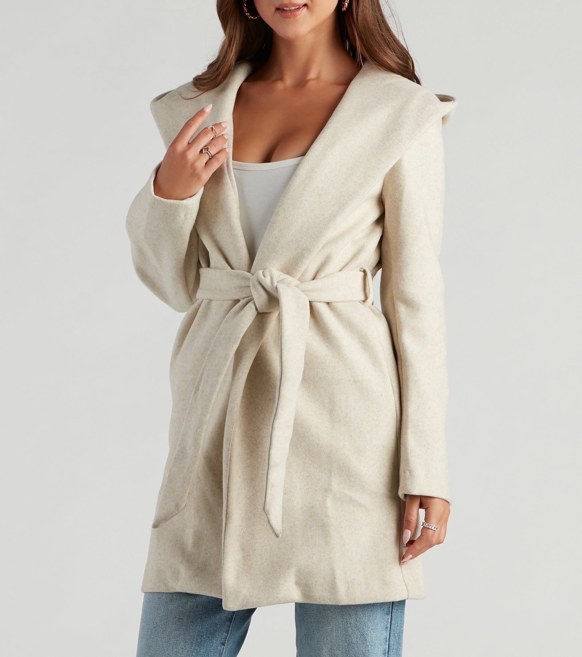 Belted Sophistication Faux Wool Coat