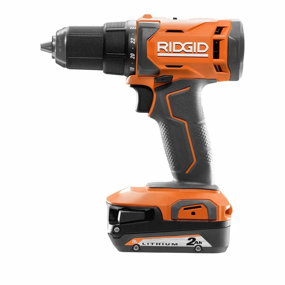 RIDGID 18V Cordless 2-Tool Combo Kit with 1/2 in. Drill/Driver, 1/4 in. Impact Driver, (2) 2.0 Ah Batteries, Charger, and Bag R9272