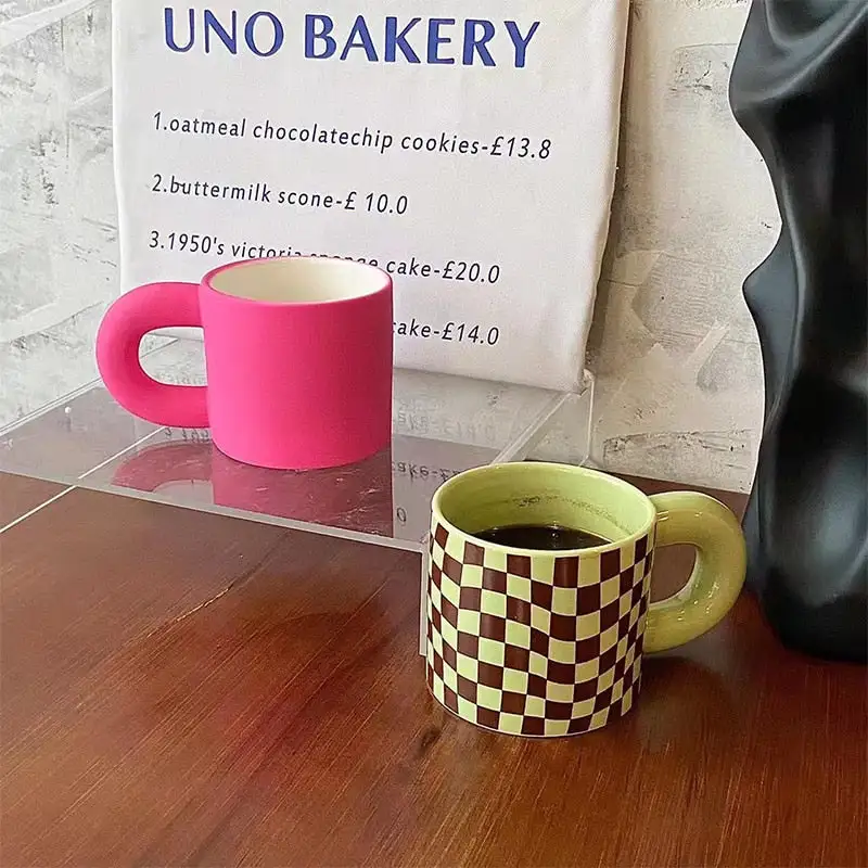 Quirkyquests Hot Pink & Checkered Ceramic Mug