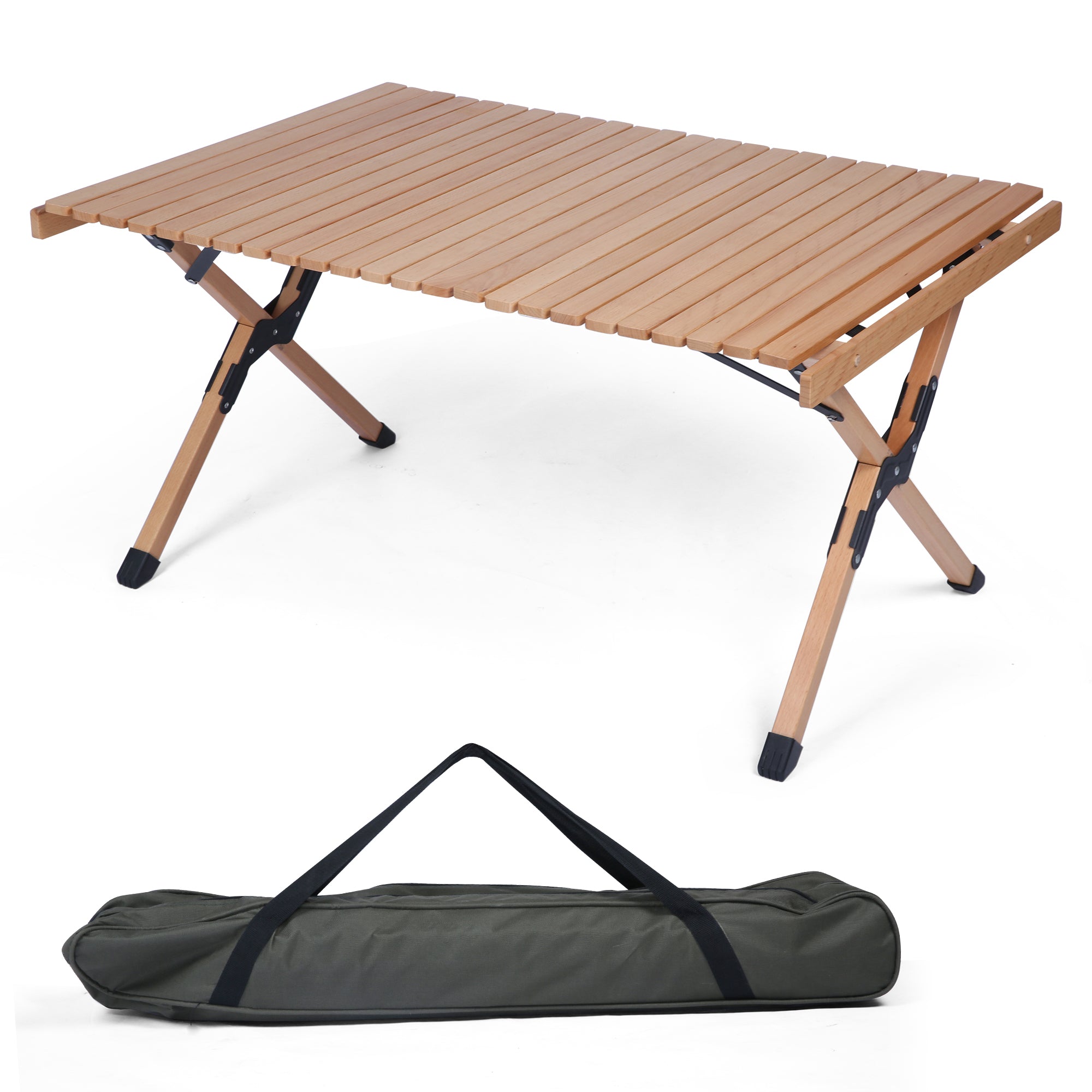 KARMAS PRODUCT Folding Outdoor Camping Wooden Table - Lightweight Roll Up Picnic Table with Carrying Bag， for Beach Backyard BBQ Party Fishing