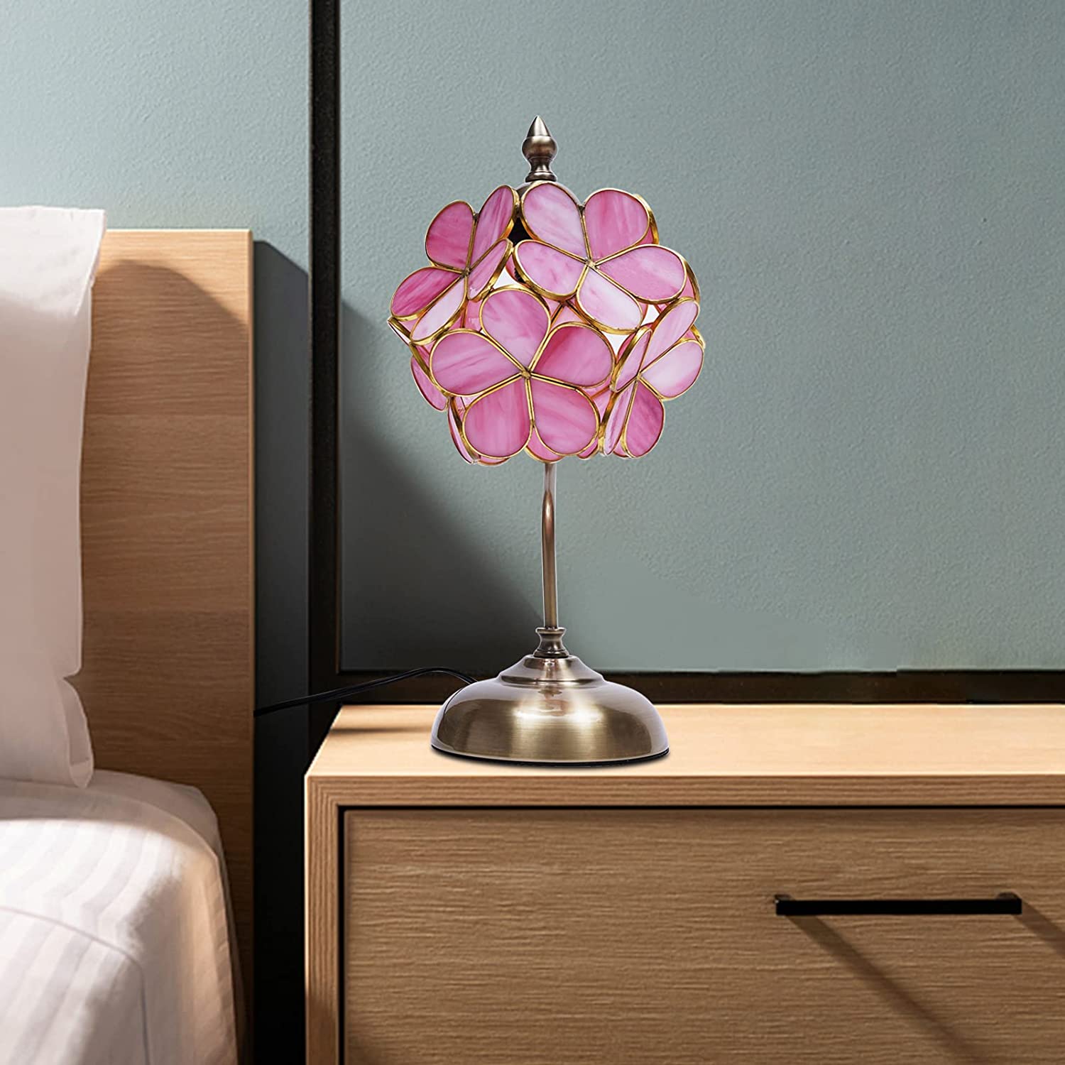 OUKANING Flower Desk Light Reading Lamp Eye Protection Stained Glass Petal Table Lamp