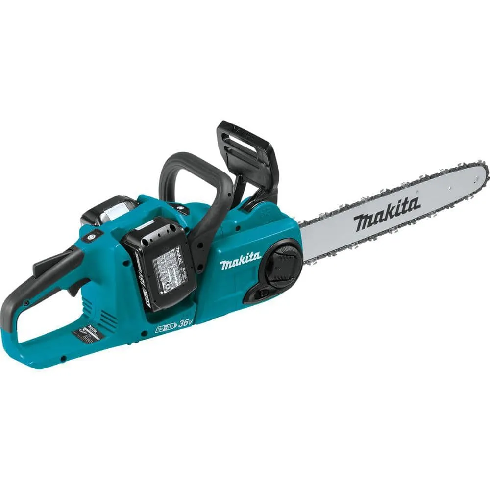 Makita 18-Volt X2 (36-Volt) LXT Lithium-Ion Brushless Battery 16 in. Chain Saw Kit with 4 Batteries (5.0 Ah) XCU04PT1