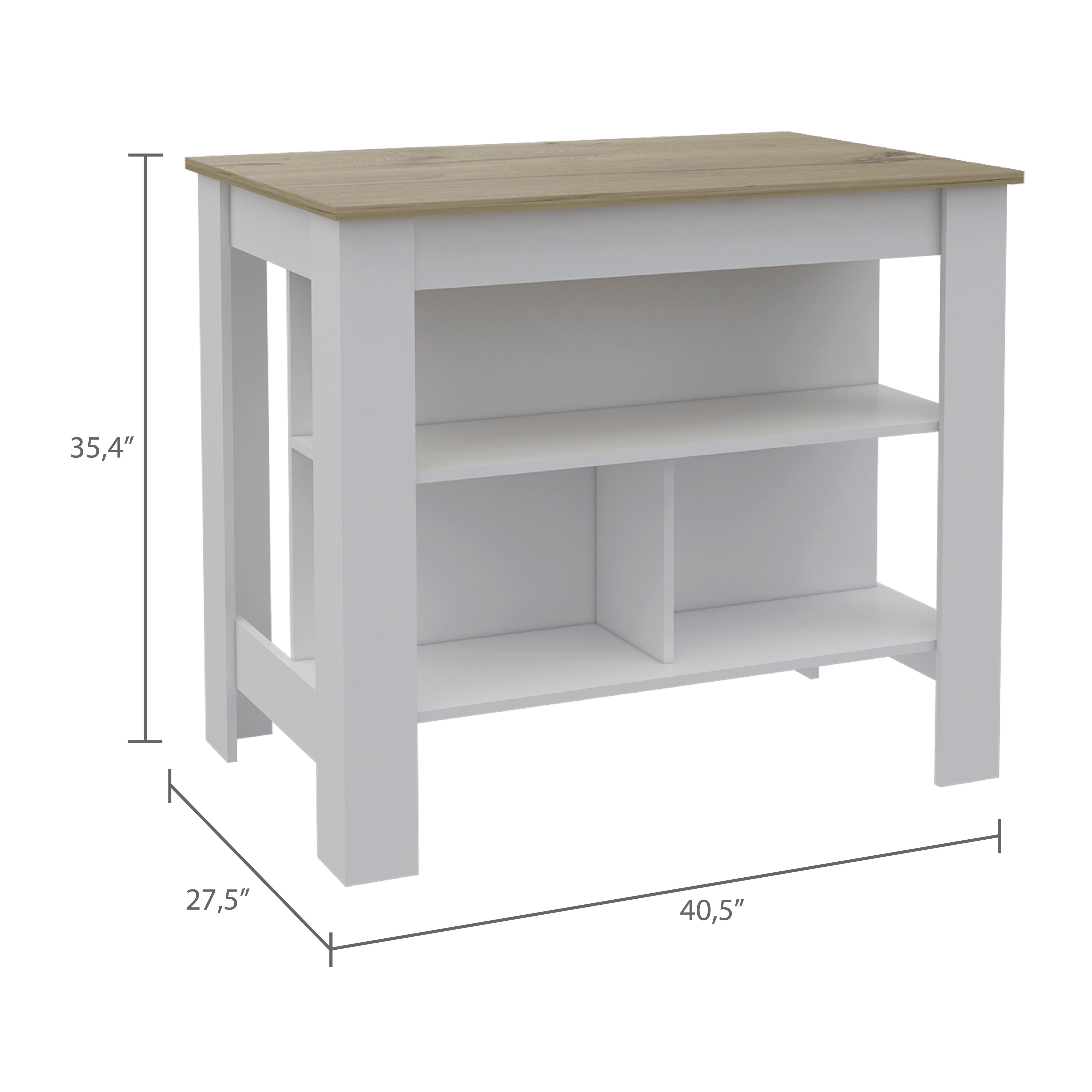 Boahaus Le Havre White Painted Kitchen Island， Wood Tabletop