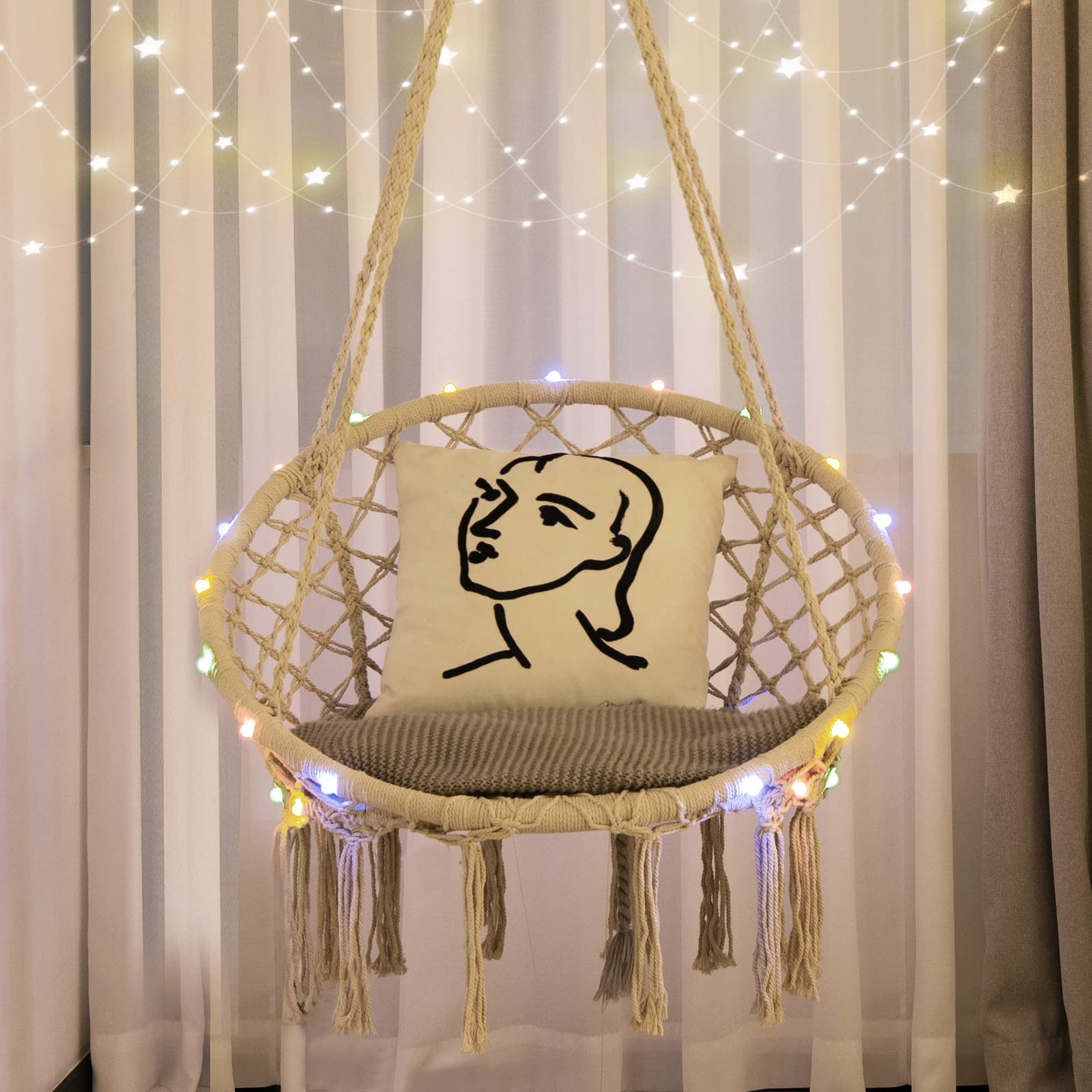 Hammock Chair with Led Lights | 330 Lbs Weight Capacity Hanging Chair for Indoor and Outdoor Use Swing Chair