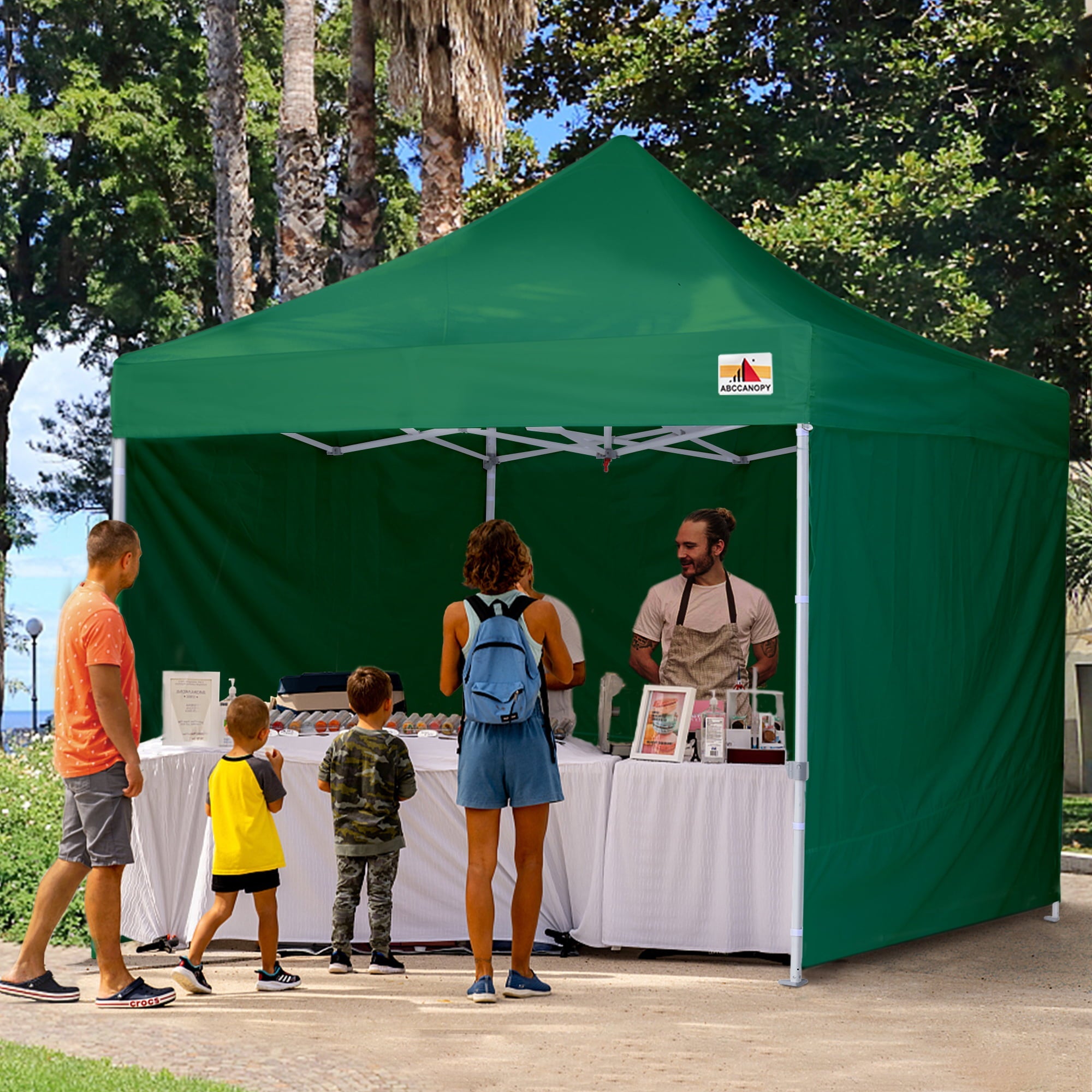 ABCCANOPY 10 ft x 10 ft Metal Pop-Up Commercial Canopy Tent with walls, Green