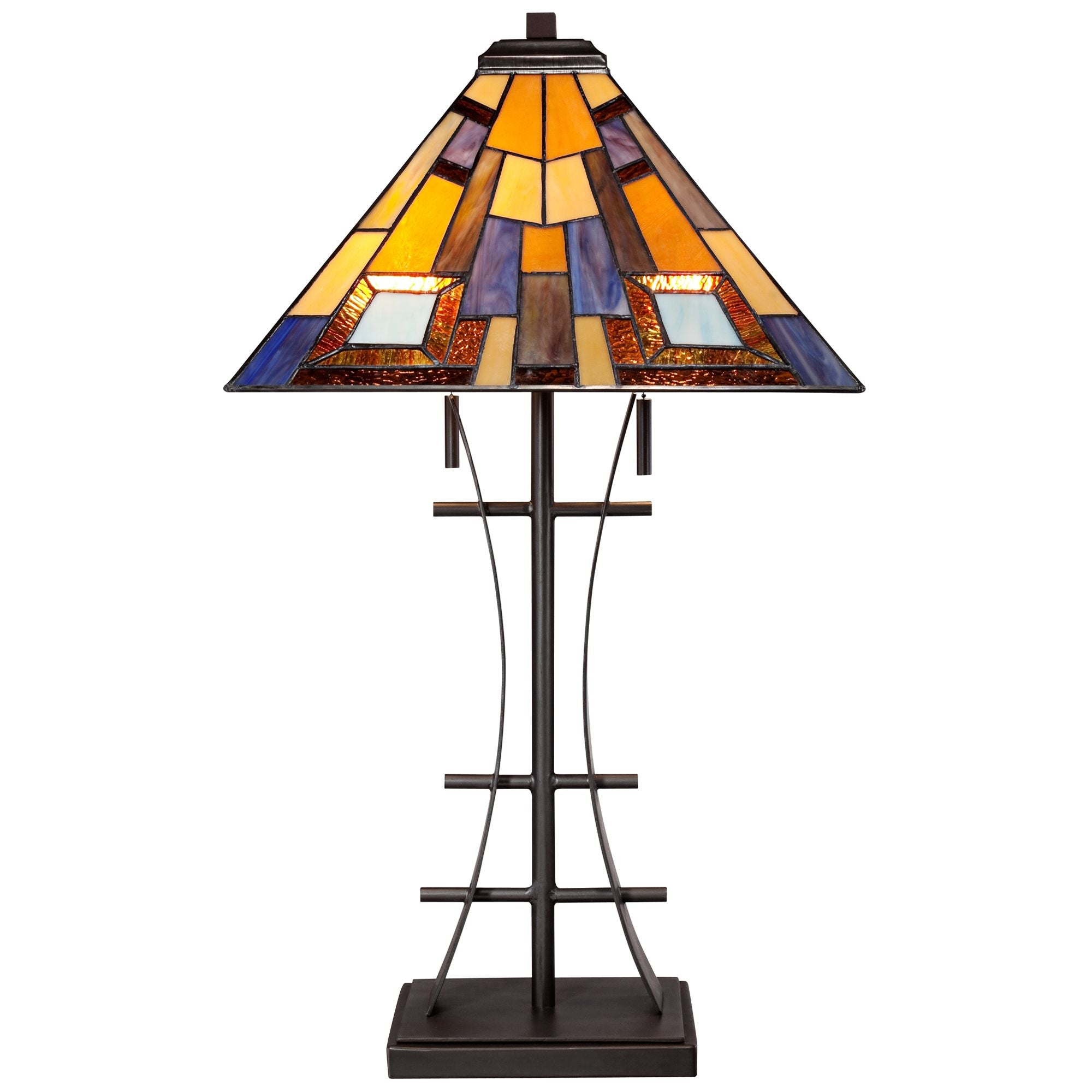 Robert Louis  Mission Table Lamp 27" Tall Iron Bronze Geometric Stained Glass Art Shade for Living Room Family Bedroom Bedside