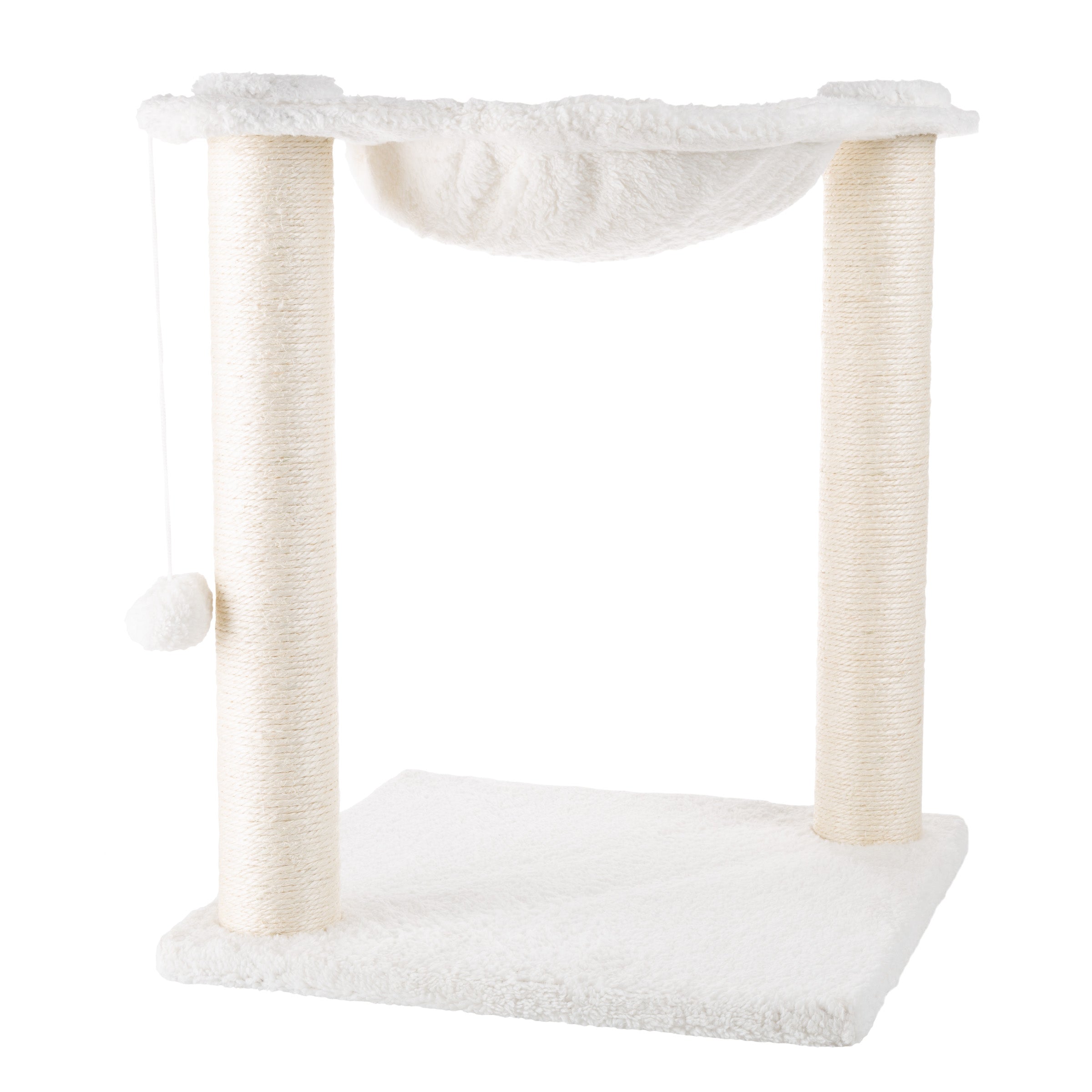 19-Inch Cat Scratching Post with Hammock – Sisal Fabric and Carpet Small Cat Tree， Hanging Ball Toy for Adult Cats and Kittens by PETMAKER (White)