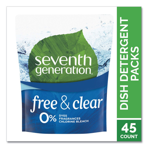 Seventh Generation Natural Dishwasher Detergent Concentrated Packs， Free and Clear， 45 Packets/Pack (22897)