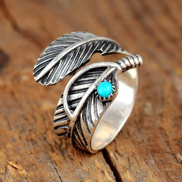 🔥 BIG SALE - 47% OFF🔥🔥🎁Boho Feather Turquoise Adjustable Ring