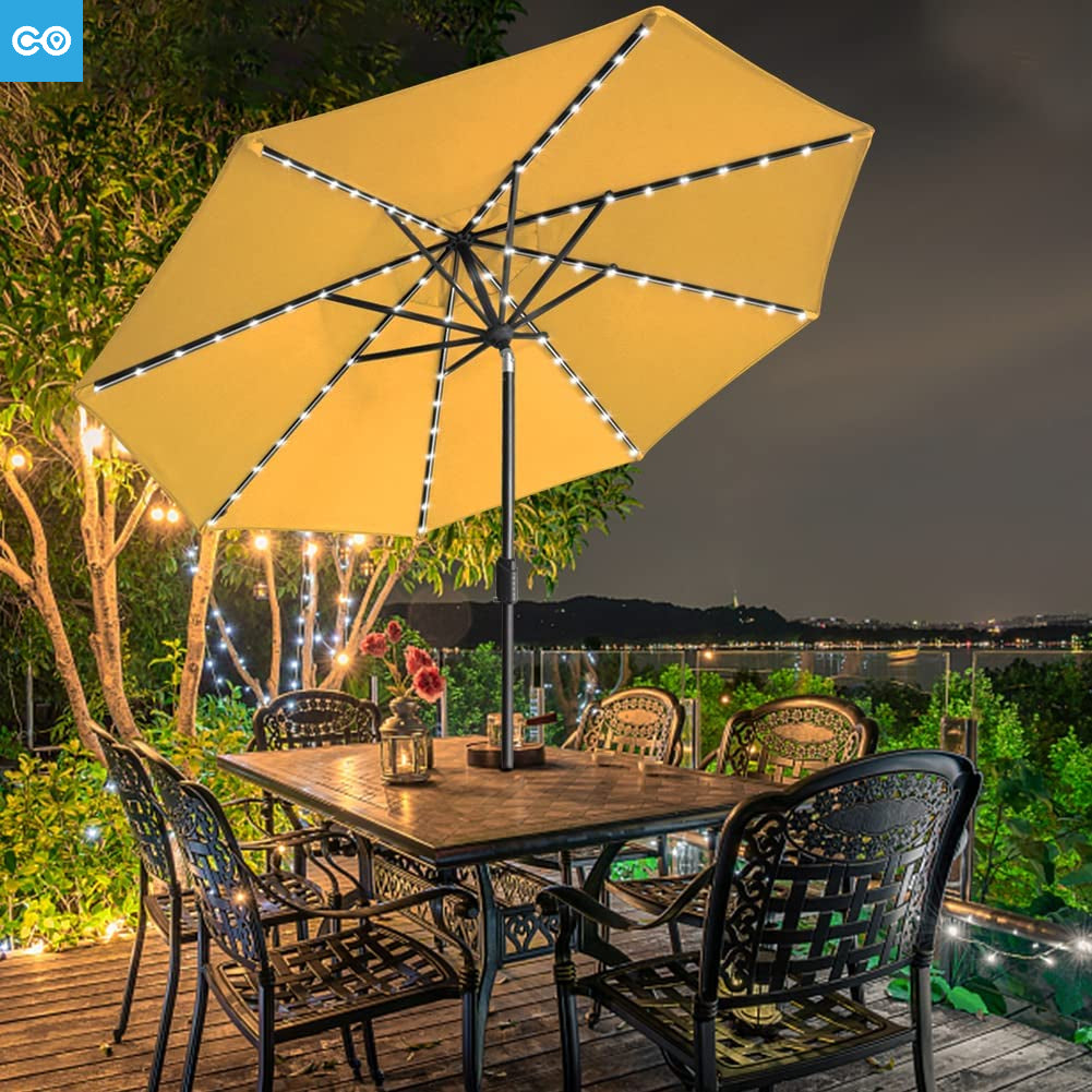10-Year-Non-Fading Sunumbrella Solar 9ft Market  with 80 LED Lights Patio Umbrellas Outdoor Table  with Ventilation Sunflower Yellow