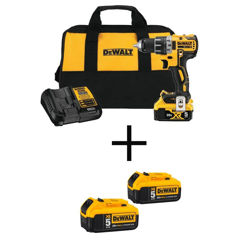 DEWALT 20V MAX XR Cordless Brushless 12 in. DrillDriver (3) 20V 5.0Ah Batteries and Charger DCD791P1W2502