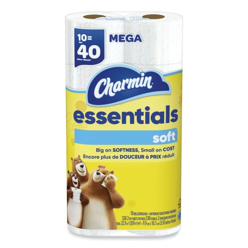 Charmin Essentials Soft Bathroom Tissue， Septic Safe， 2-Ply， White， 330 Sheets/Roll， 30 Rolls/Carton (04534)