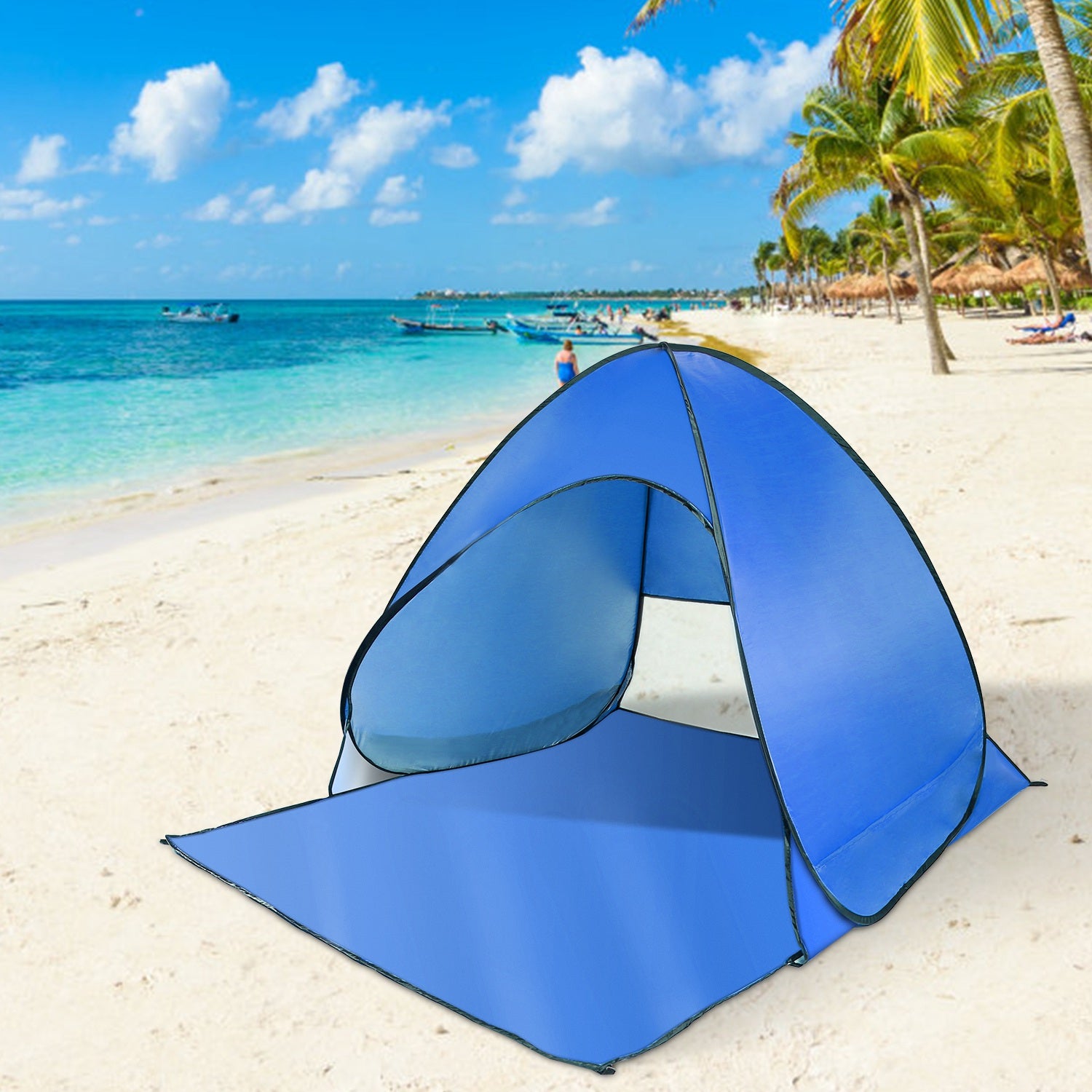 iMountek Pop Up Beach Tent Outdoor Camping Fishing Sun Shade Shelter Anti-UV Automatic Waterproof Tent Canopy 2/3 Man Camping Tent， Blue