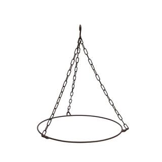 ACHLA DESIGNS 18 in. Dia Round Antique Finished Classic Copper Hanging Birdbath with Roman Bronze Wrought Iron Hanger BBH-04CP