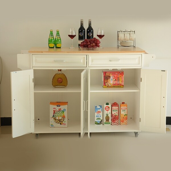 Kitchen Island Cart with Solid Wood Top and Locking Wheels - - 37316365