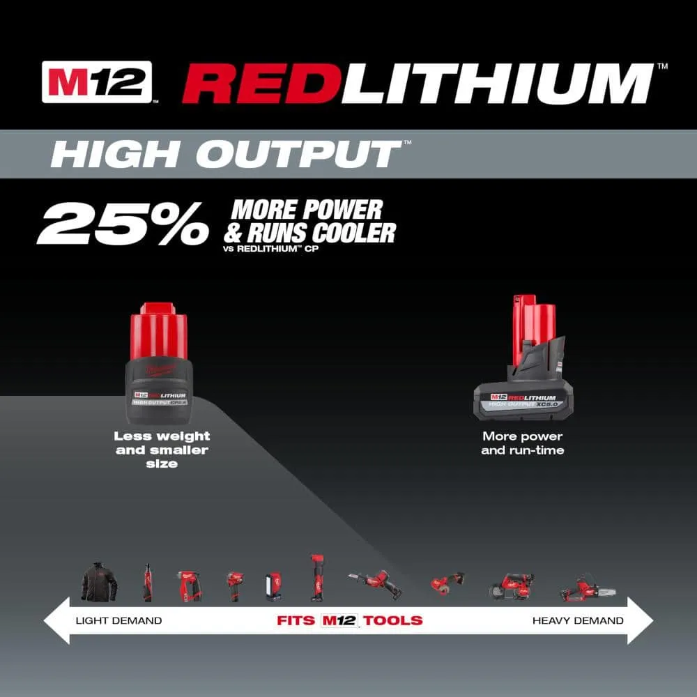 Milwaukee M12 12V Lithium-Ion XC High Output 5.0Ah Battery Pack W/High Output 2.5Ah Battery Pack 48-11-2452S