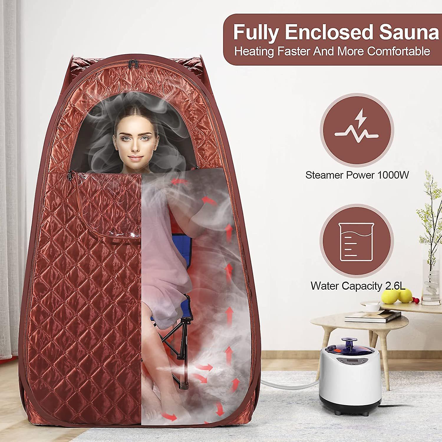 Single Person Sauna， Portable Steam Sauna Full Body For Home Spa， Sauna Tent With Steamer 2.6l 1000w Steam Generator， 90 Minute Timer， Chair， Remote C