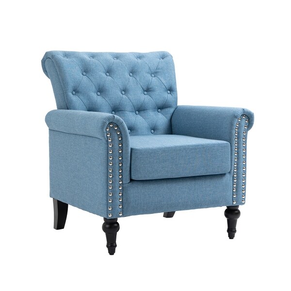 Linen Upholstered Tufted Back Accent Chair