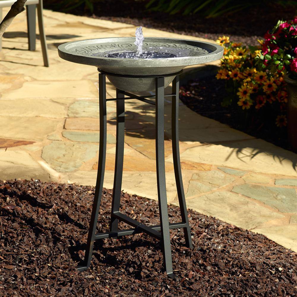 Smart Solar Perello Distressed Grey Cement Stone Solar Fountain Birdbath 25401M01