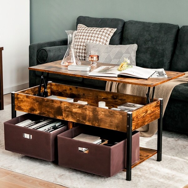 Lift Top Coffee Table Multifunctional Pop-up Central Table with Lifting Tabletop Rustic Brown
