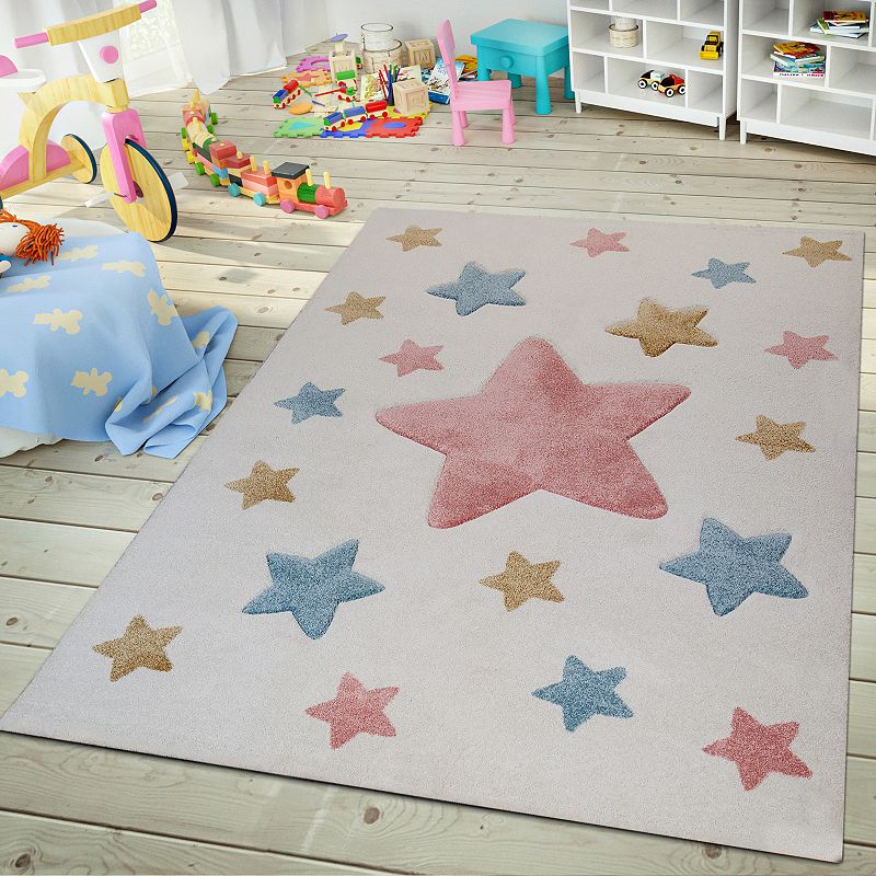 Kids Rug for Nursery with Stars in Pastel Colors
