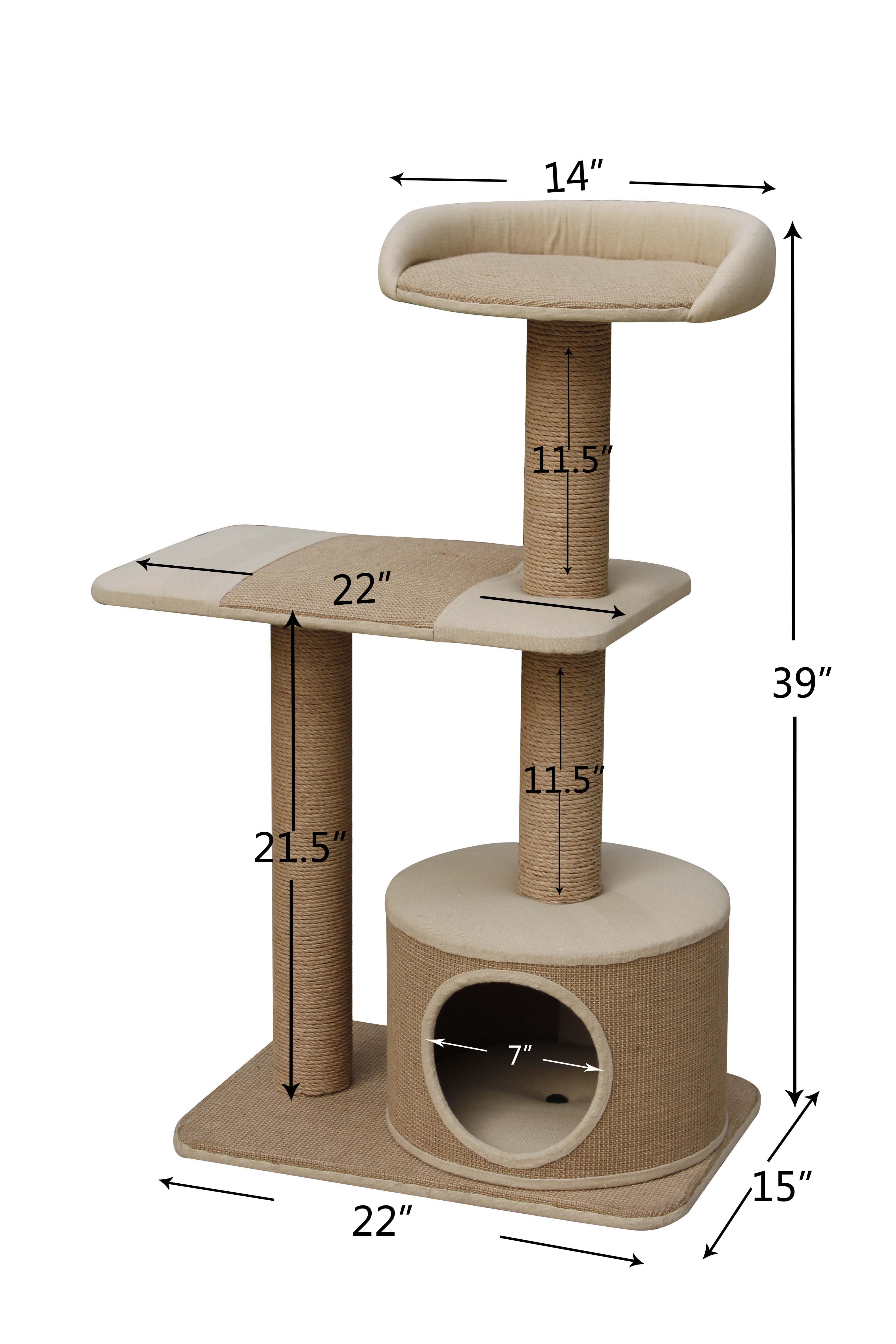 PetPals 3-Level Beige Jute and Paper Rope Cat Tree， Size 22