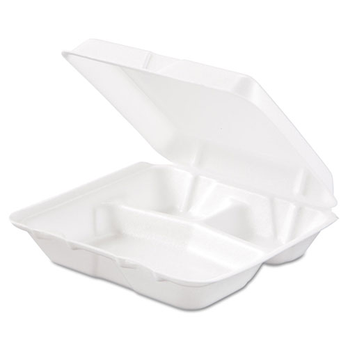 Dart Container Dart Carryout Food Container | Foam， 3-Comp， White， 8 x 7 1