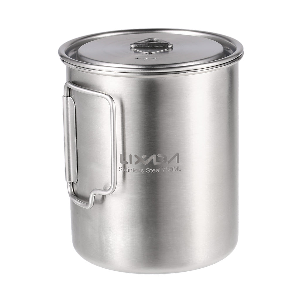 Lixada 750ml Cup Outdoor Stainless Steel Water Cup Mug with Foldable Handles and Lid for Camping Hiking Backpacking