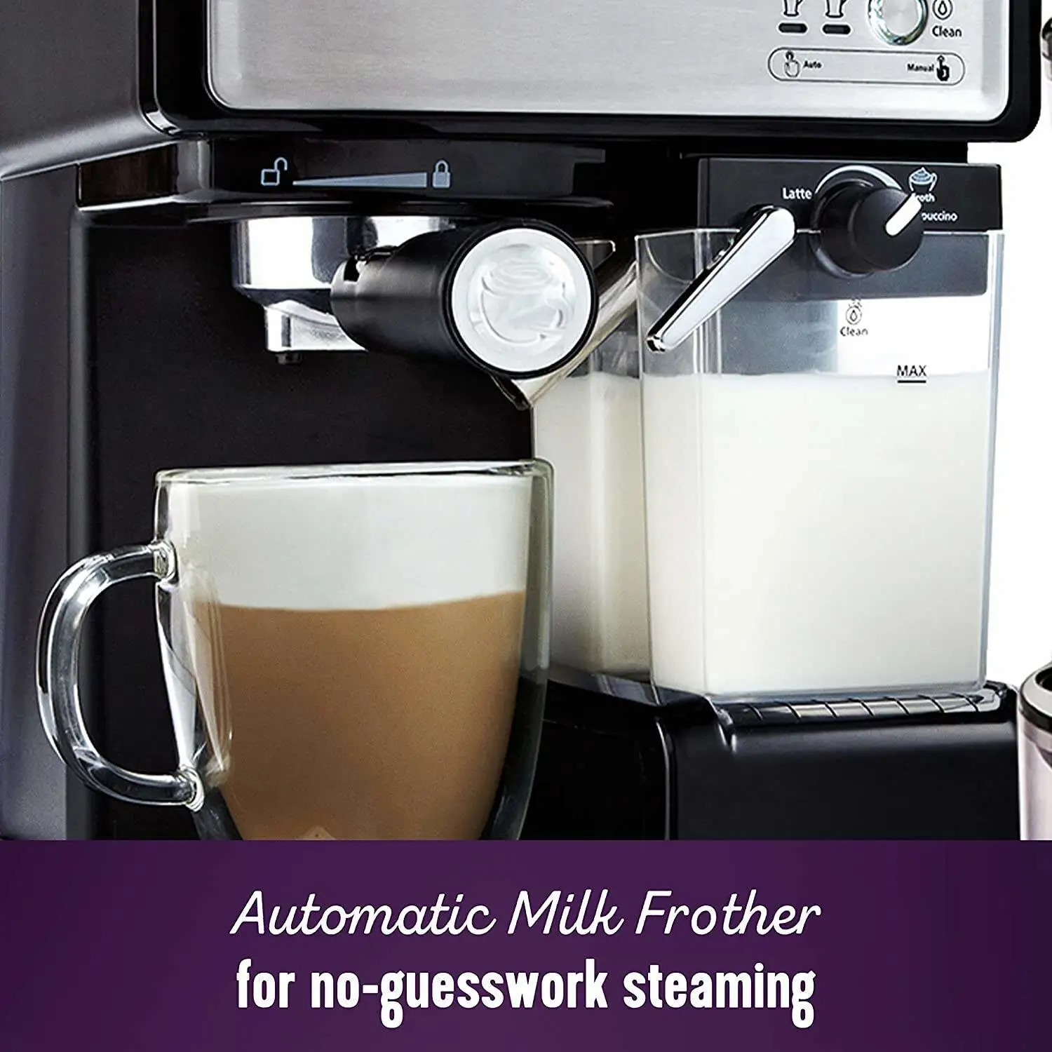 Espresso and Cappuccino Machine, Programmable Coffee Maker with Automatic Milk Frother and 15-Bar Pump, Stainless Steel