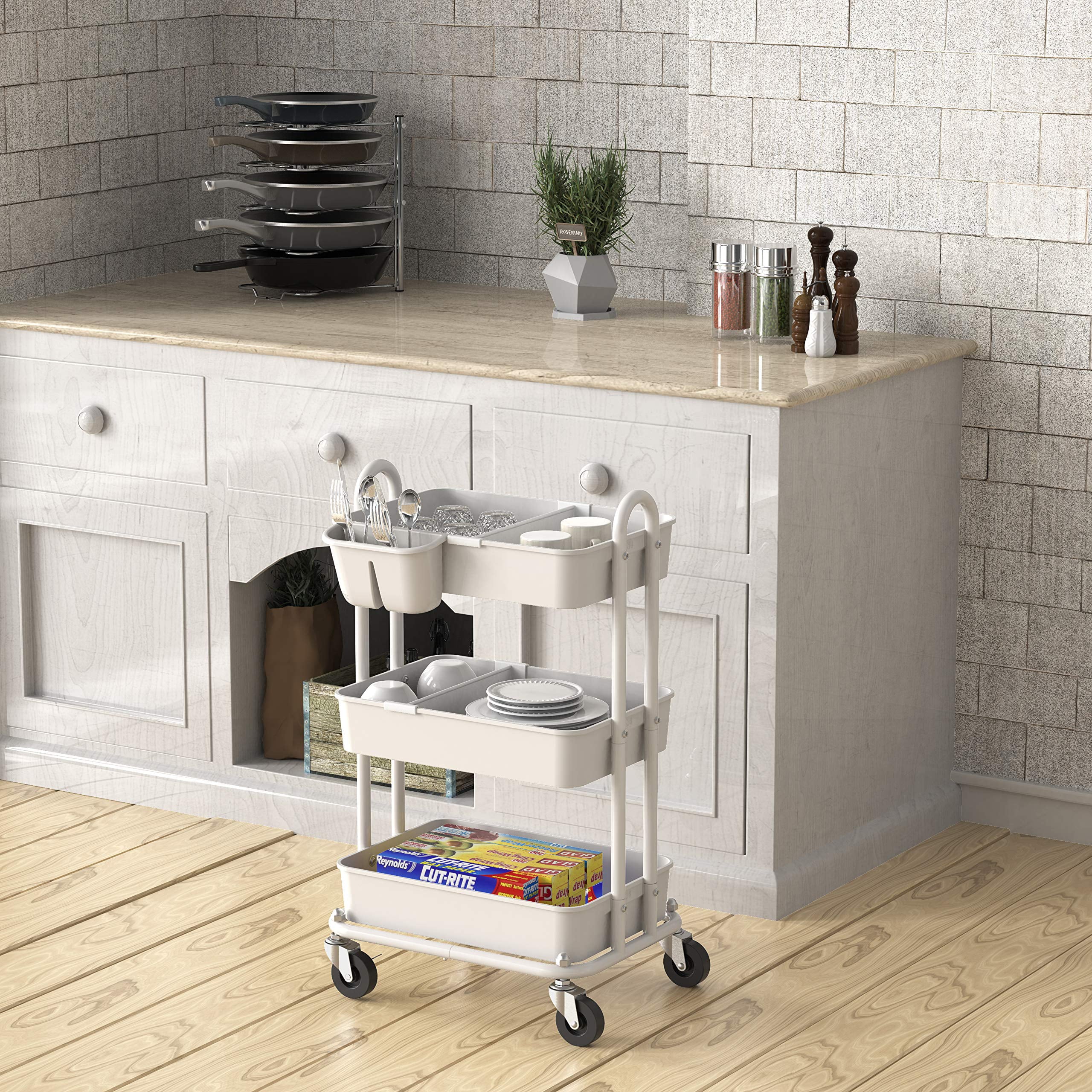 Simple houseware Kitchen Cart Storage 3-Tier Slim/Super Narrow Shelves with Handle， 26.5'' Height/5.5'' Width for Narrow Place， White