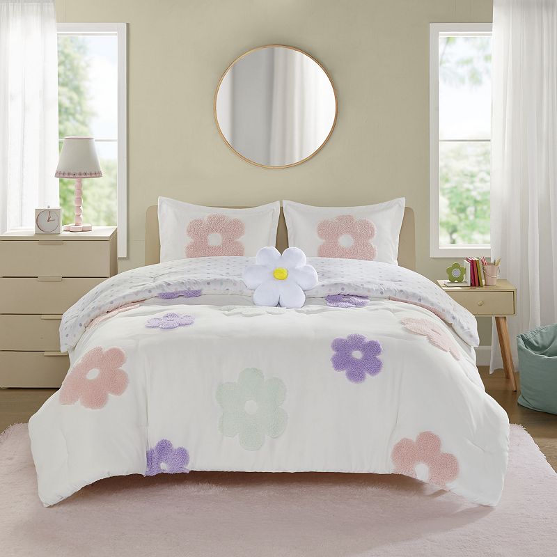 Urban Habitat Kids Madeline Floral Reversible Tufted Chenille Comforter Set with Flower Throw Pillow