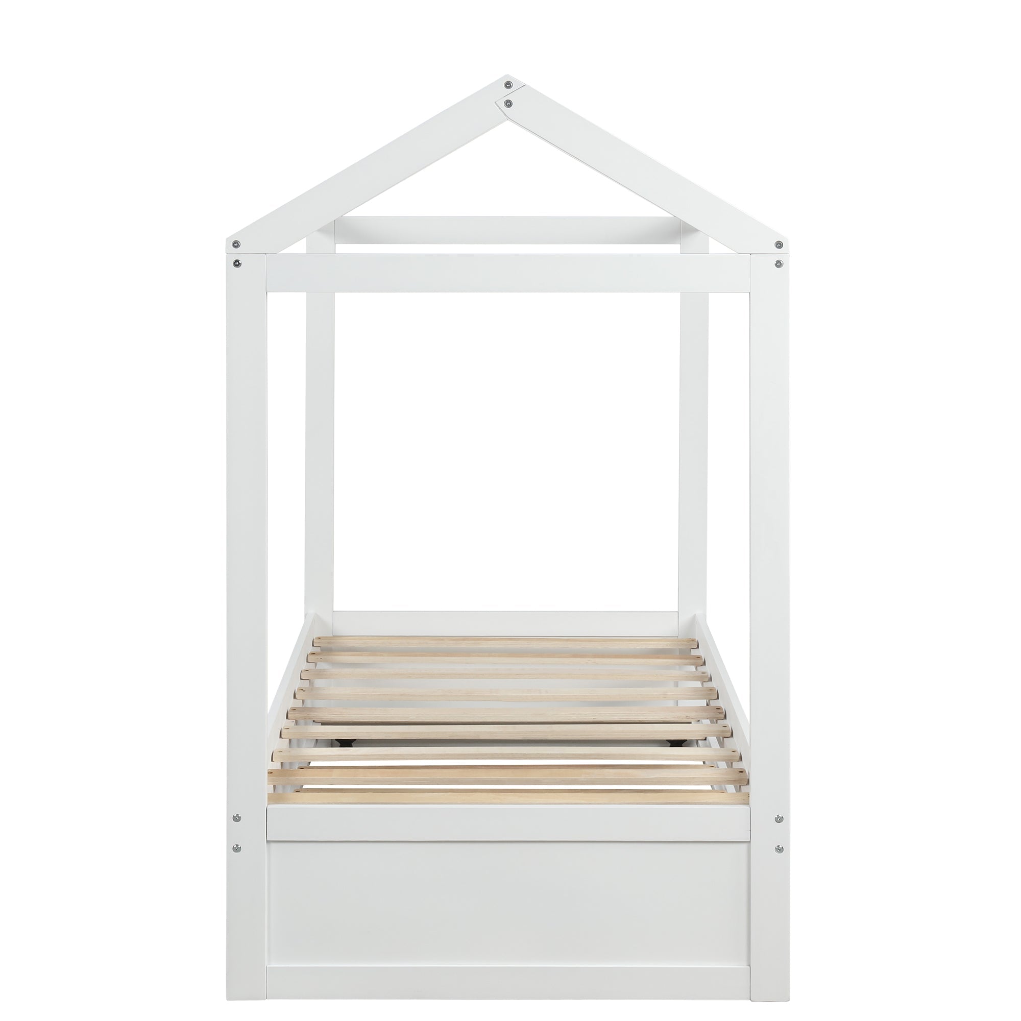 Euroco Pine Wood Twin Size Kids Beach House Bed With Trundle, White
