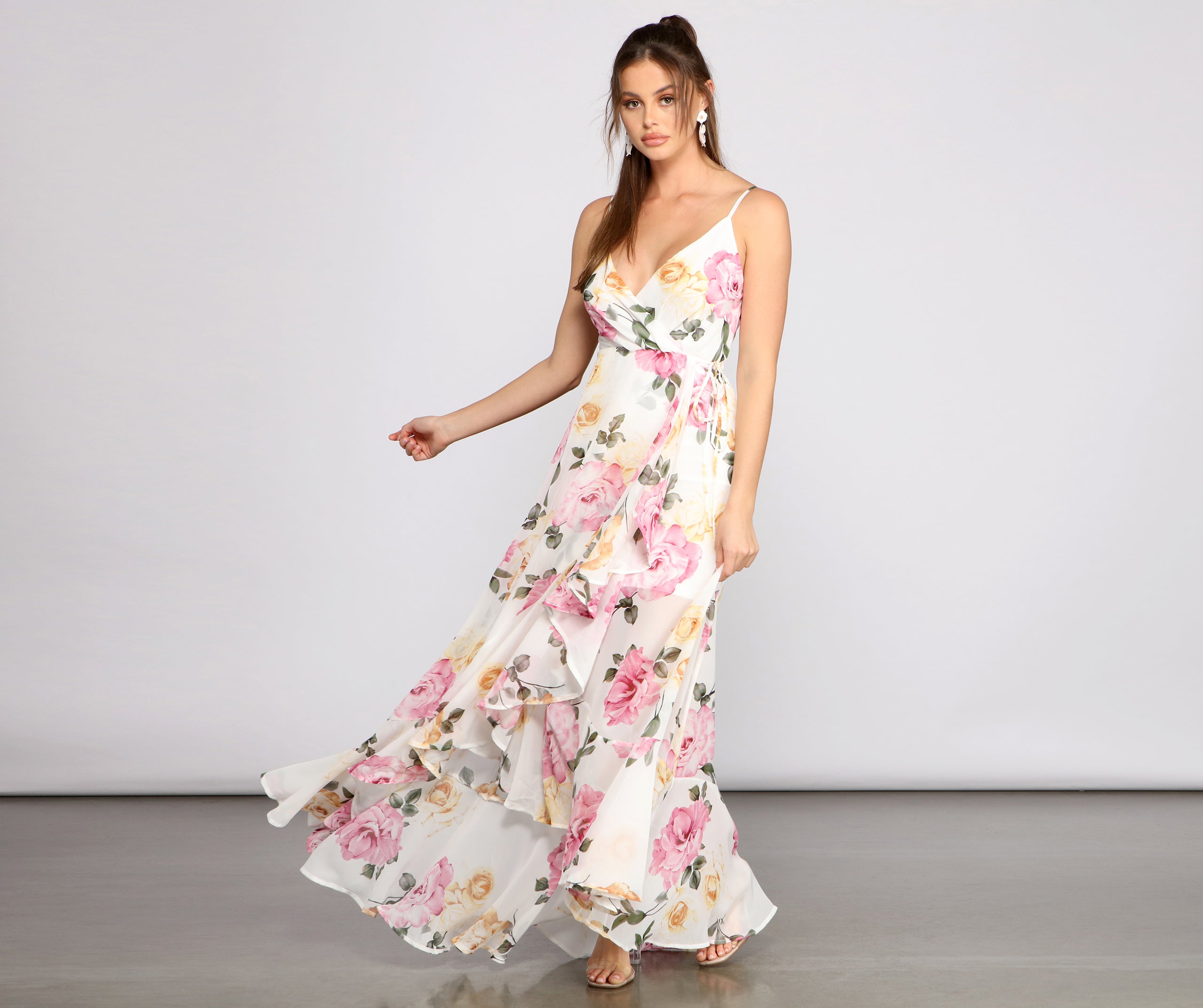Aleena Formal Ruffled Chiffon Floral Dress