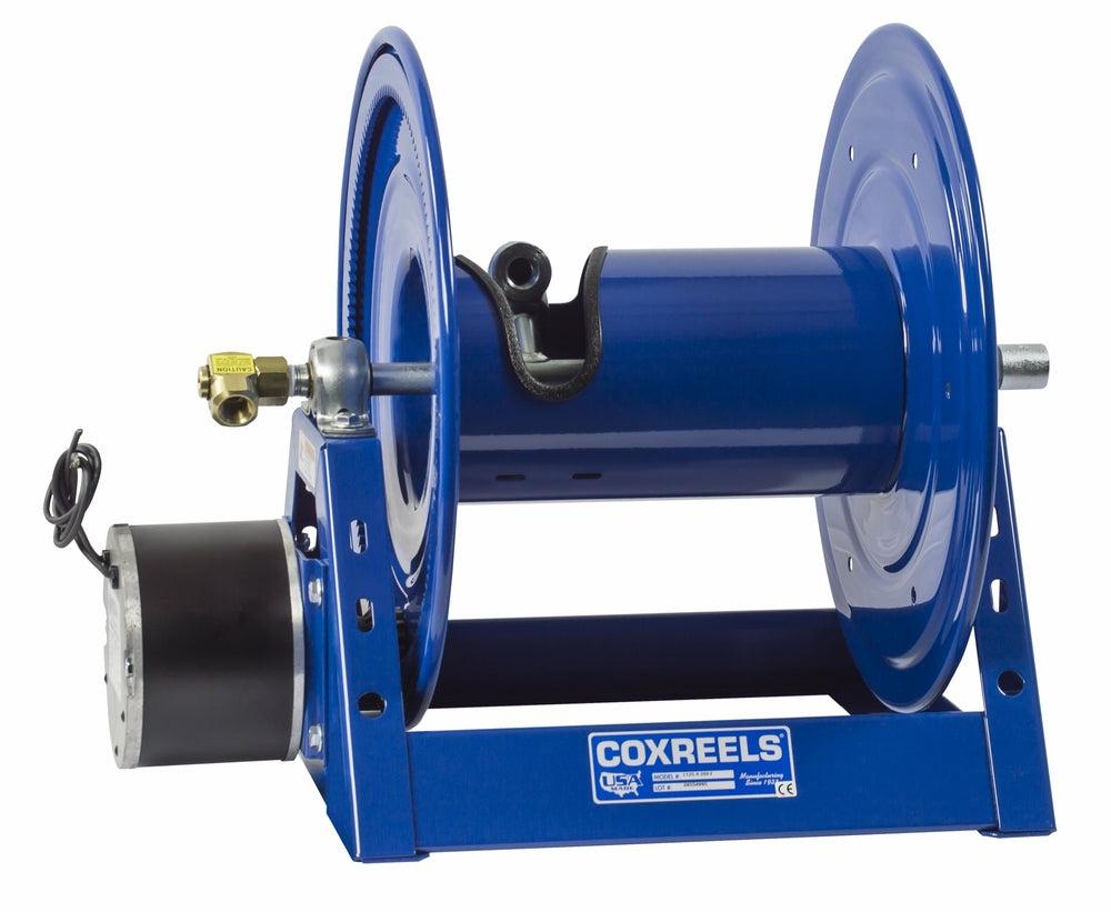 Cox Reels COX1125-4-100-E 0.5 in. ID 100 ft. Capacity Less Hose 3000 Psi Electric 12V DC 1-3HP Motor Rewind Hose Reel