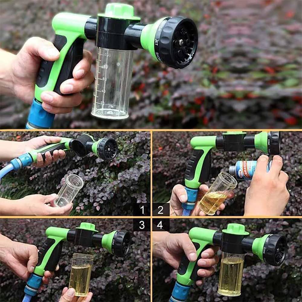 Top-Max Garden Hose Attachment Spray Gun Nozzle with Reservoir for Soap or Fertiliser - Jet Wash,Sprinkler Accessories - 8 Watering Modes,Water Pipe Sprayer Head with Dispenser