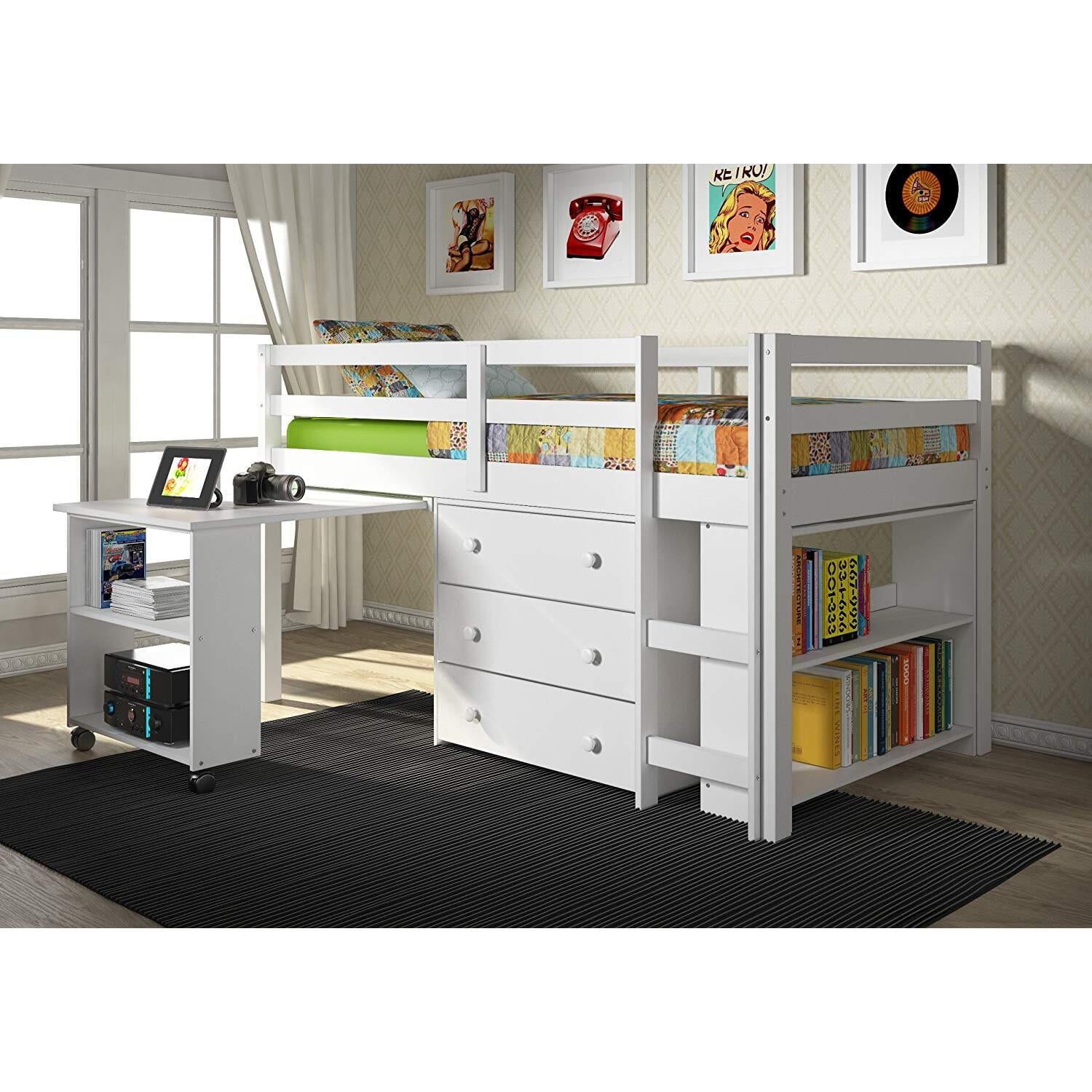Donco Kids Twin Low Loft Bed-Color:White