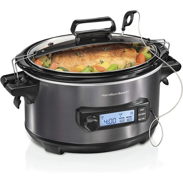 Hamilton Beach Portable Slow Cooker with Lid Lock - Black Stainless (6 QT) - - 37230834