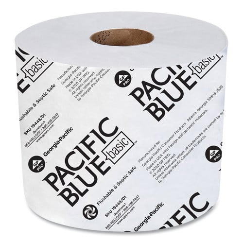 Pacific Blue Basic High-Capacity Bathroom Tissue， Septic Safe， 2-Ply， White， 1，000 Sheets/Roll， 48 Rolls/Carton (1944801)