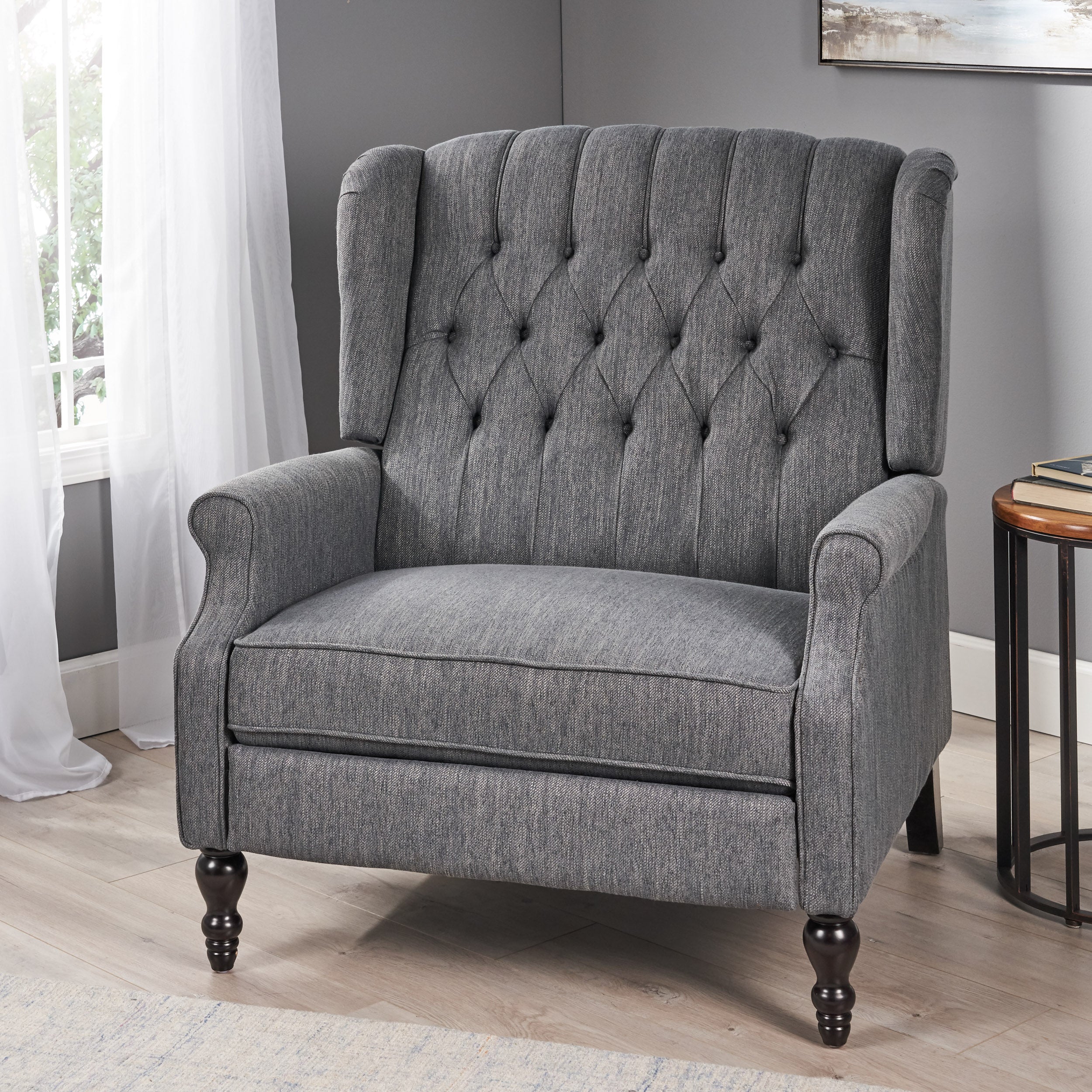 Salome Oversized Tufted Wingback Fabric Push Back Recliner