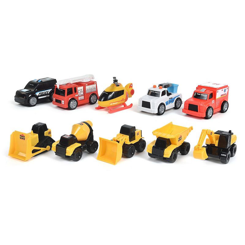 Maxx Action 10-Pack Mini Rescue and Construction Cars and Play Mat Set
