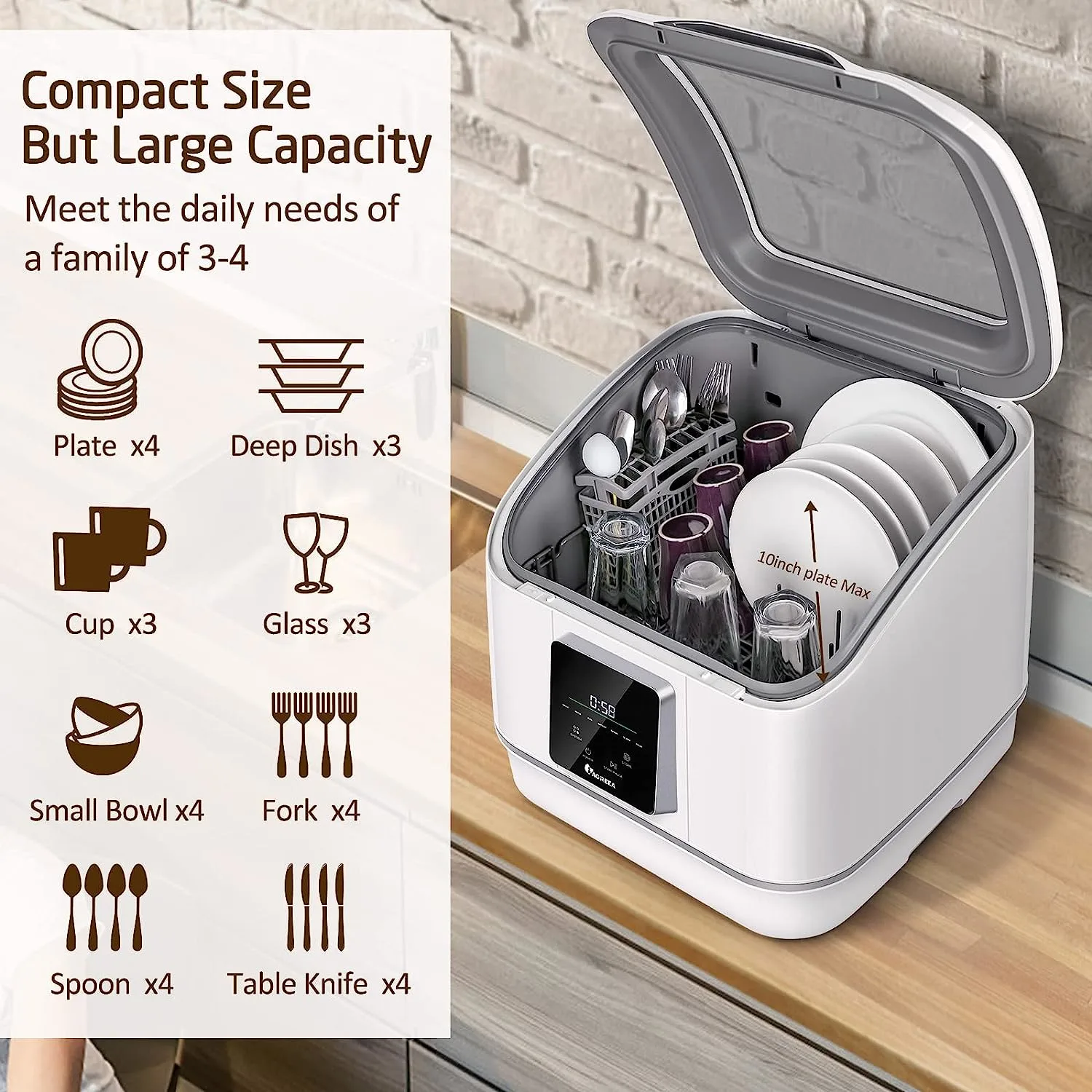IAGREEA Portable Countertop Dishwasher, No Hookup Needed, Compact Dishwasher With 5-Liter Built-in Water Tank,5 Programs, 360° Dual Spray