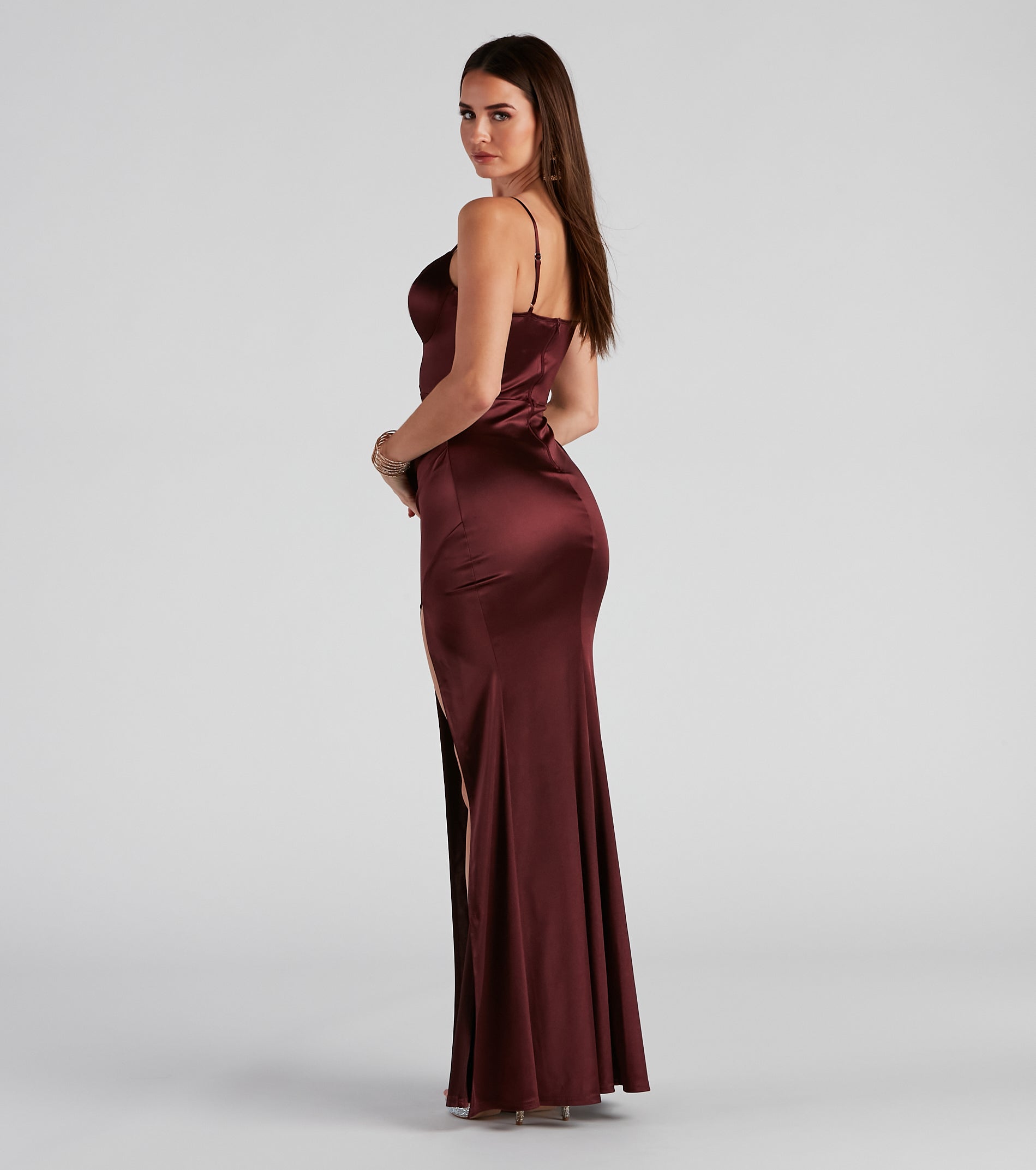 Edith Formal Satin V-Notch Dress