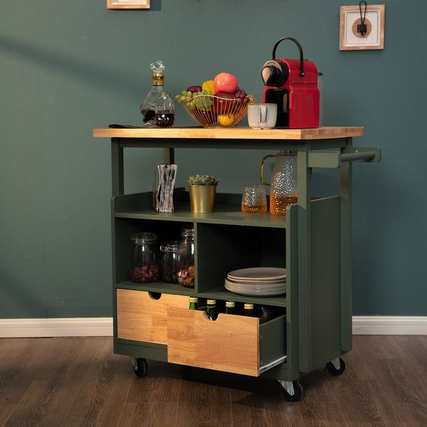 Portable Kitchen Cart Wood Top Kitchen Trolley with Drawers - - 36714296
