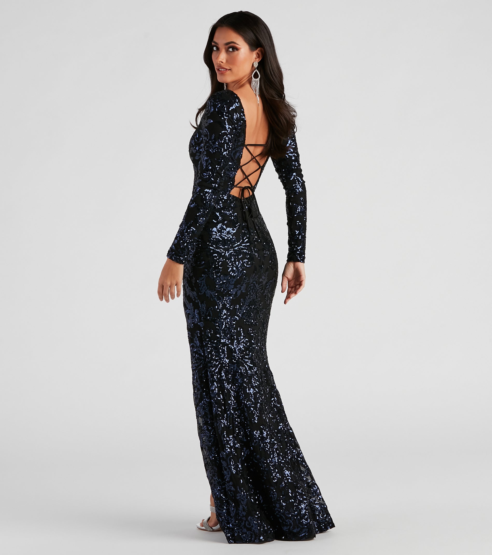 Arial Formal Sequin Lace-Up Dress