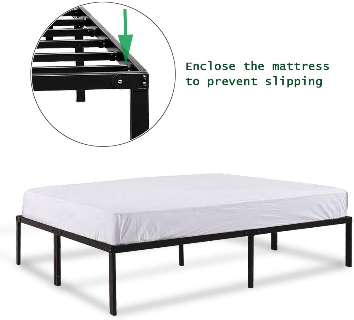 FOYUEE Platform King Bed Frame 14 inch Tall, No Box Spring Need Metal Bedframe with Storage Heavy Duty