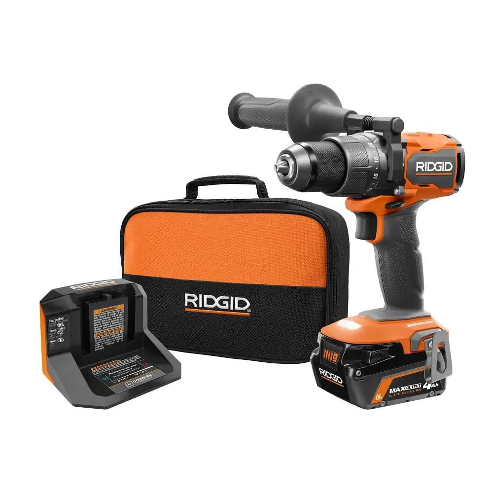 RIDGID 18V Brushless Cordless 1/2 in. Hammer Drill/Driver Kit with 4.0 Ah MAX Output Battery, 18V Charger, and Tool Bag R86115K