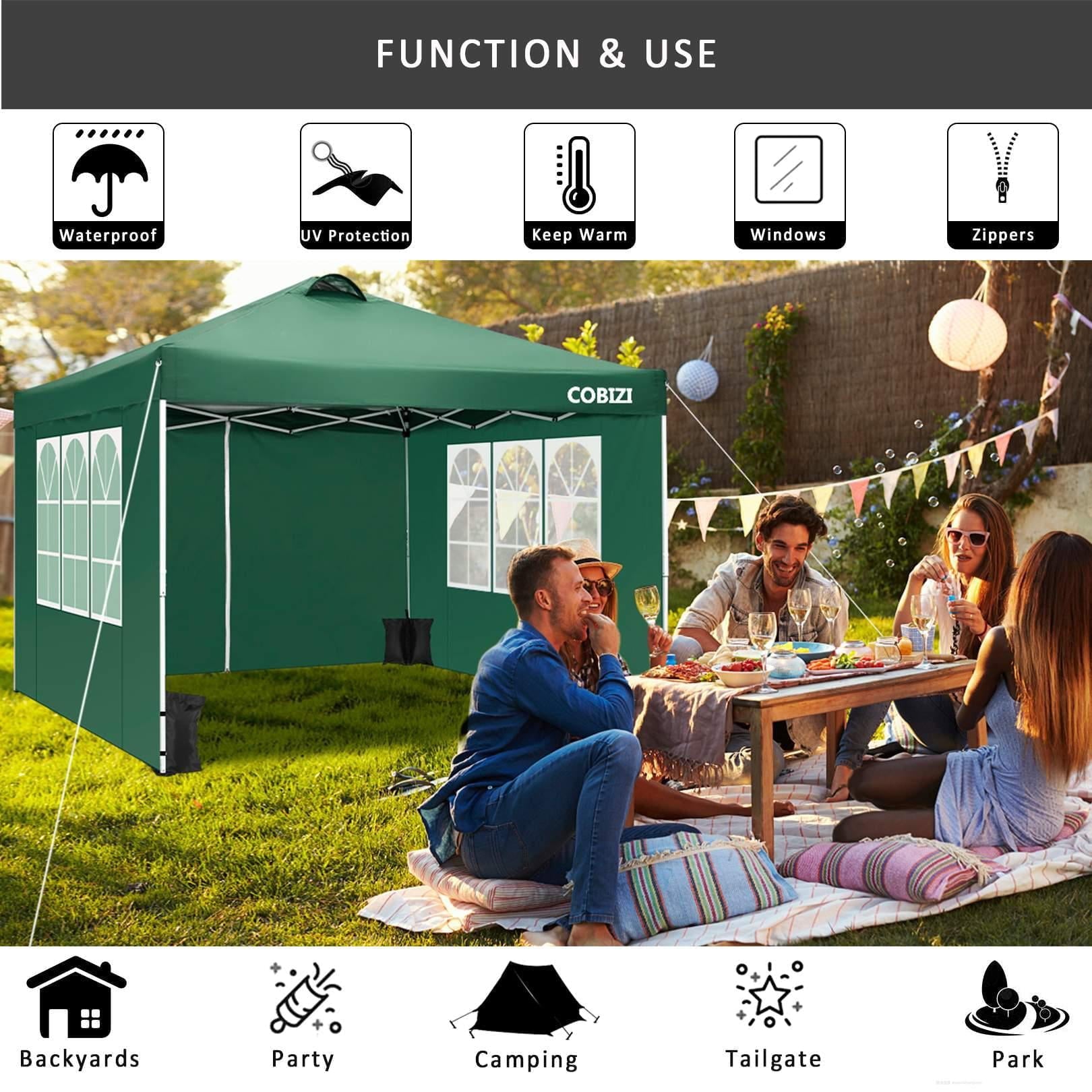 10' x 10' Straight Leg Pop-up Canopy Tent Easy One Person Setup Instant Outdoor Canopy Folding Shelter with 4 Removable Sidewalls, Air Vent on The Top, 4 Sandbags, Carrying Bag, Green