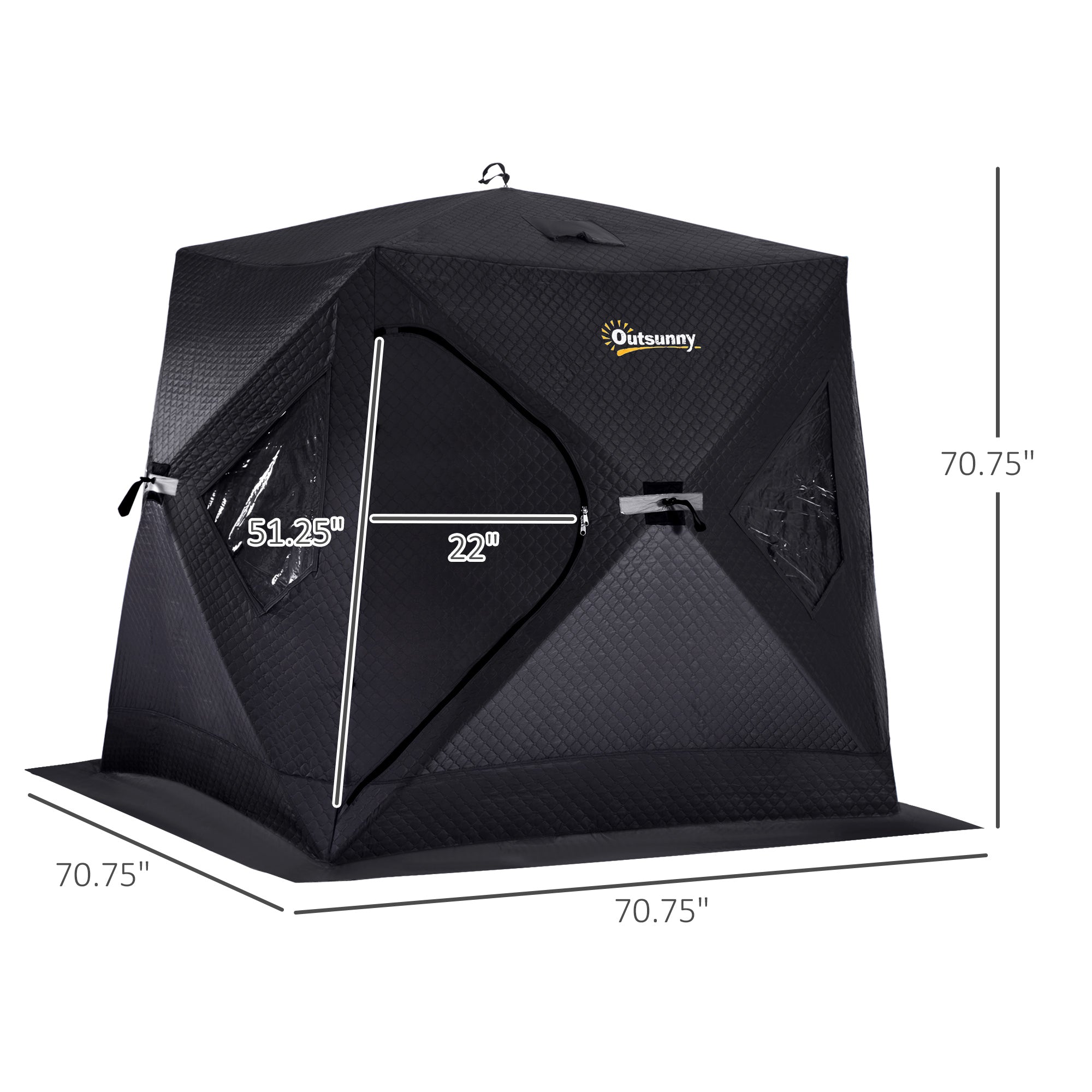 Outsunny 2 Person Insulated Ice Fishing Shelter Pop-Up Portable Ice Fishing Tent with Carry Bag and Anchors for Lowest Temps -22â， Black