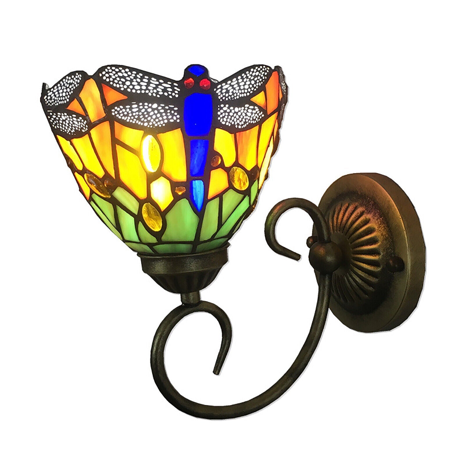  LED Wall Lamp Stained Glass Shade Hanging Light Fixture Large Design Suitable for Study Room Restaurant Bar E27 (Bulb Not Included)