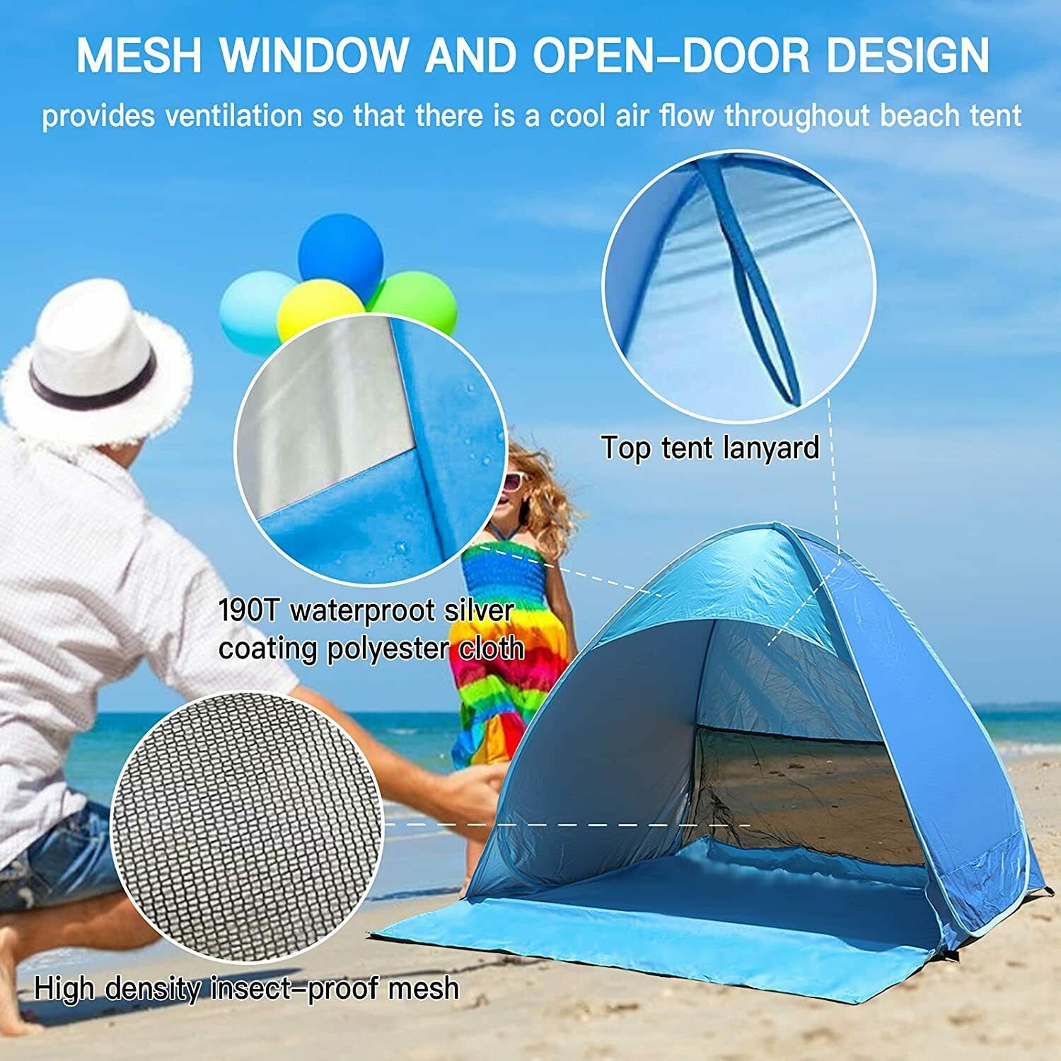 Pop Up Beach Tent Portable UV Protection Sun Shade Shelter Outdoor Camping Fishing Canopy Unbranded (Blue)